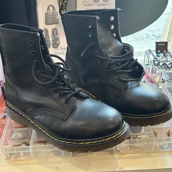 Dr. Martens Other - Dr. Martens Black Leather Lace-Up Boots with Yellow Stitching